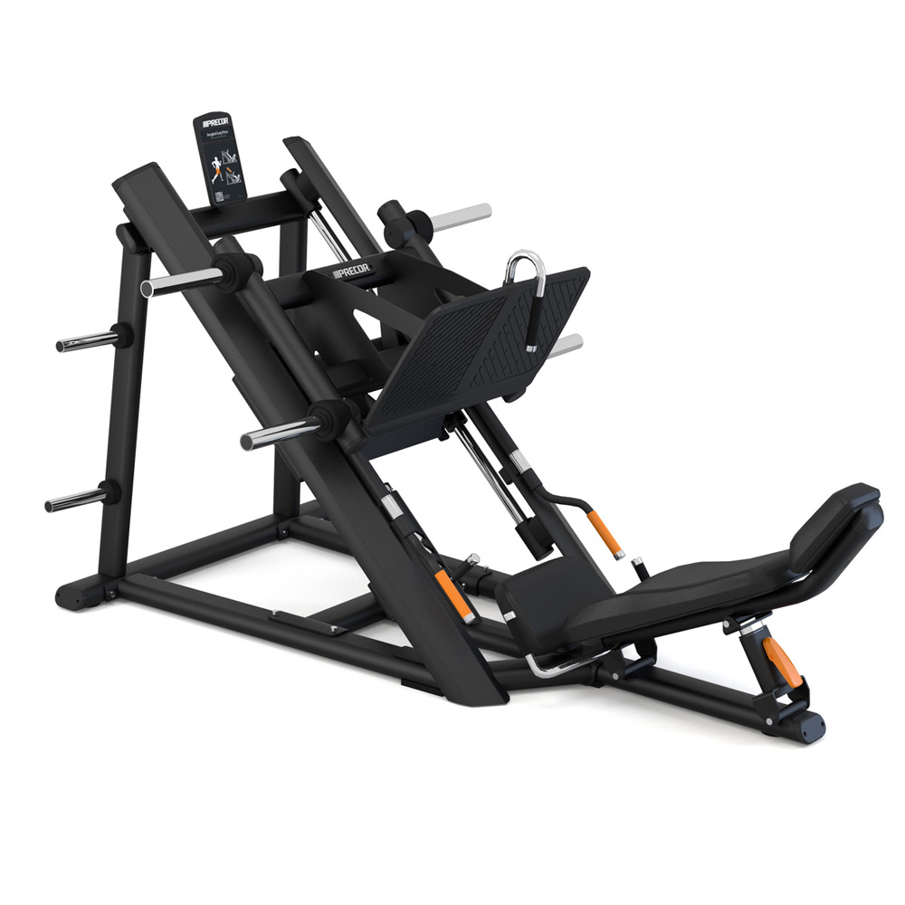 Precor DPL-601 Angled Leg Press front angle view showing the 45-degree plate-loaded leg press design