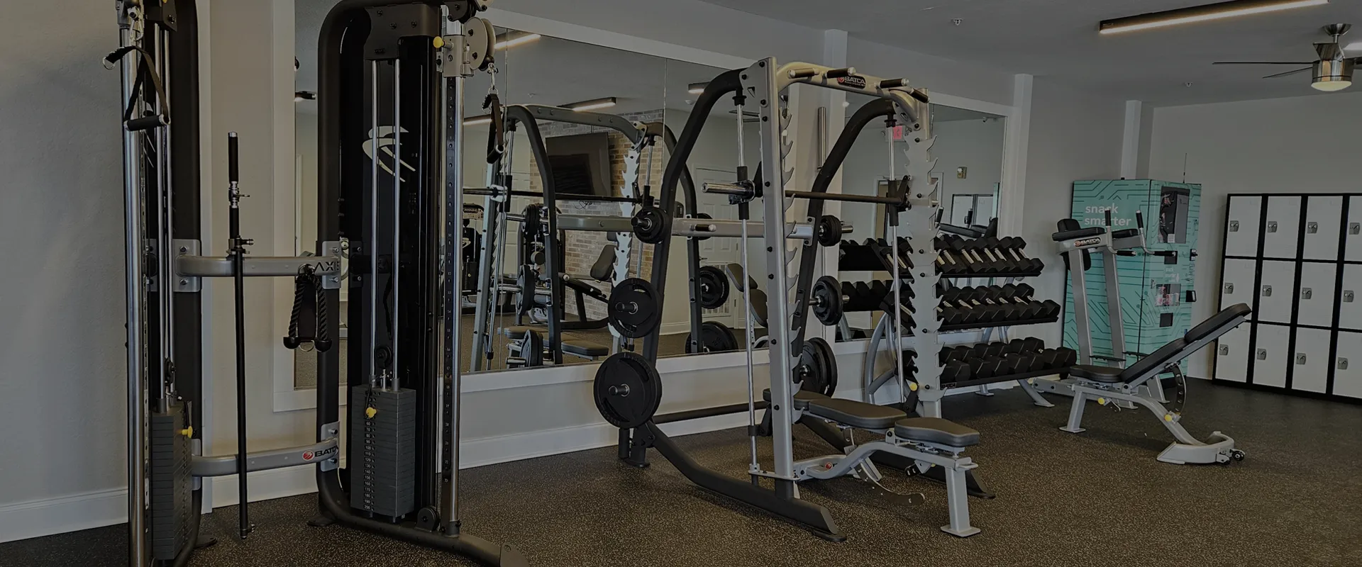 Upscale apartment fitness center in Tampa, Florida featuring Batca AXIS Free Trainer and commercial-grade strength equipment